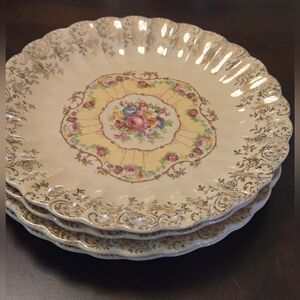 Vtg. American Limoges 'Toledo Delight' W/22-K Gold Dessert Plates (4) 6"